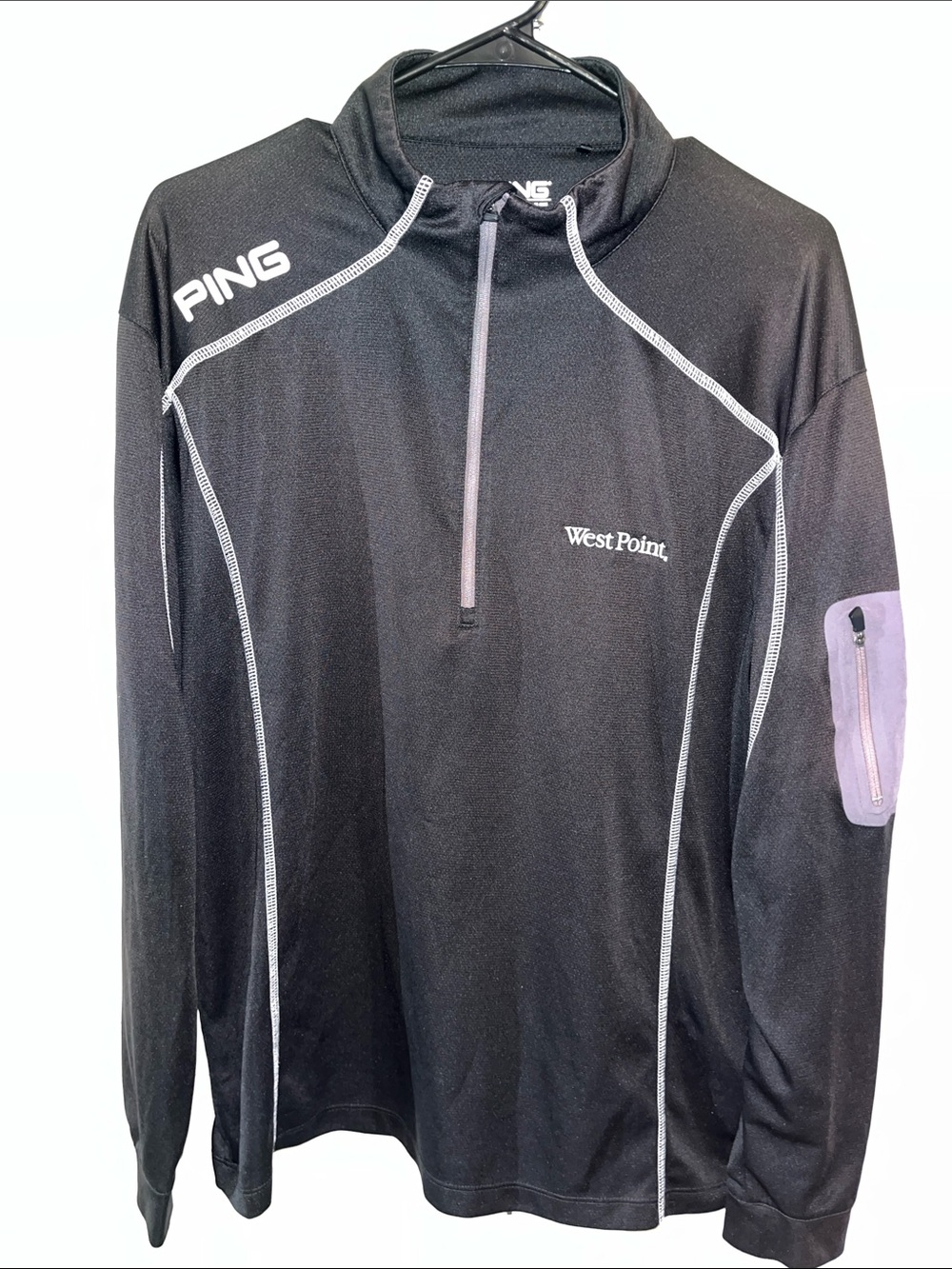 Long sleeve Performance Ping Man Black LS mens Golf Shirt West Point Academy